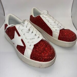 Niluber Red Glitter Star Sneakers Womens Size 7 Low Top Platform Lace Up Shoes